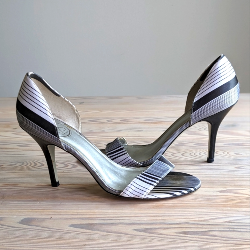 SOLD Jessica Simpson Gray, Silver, and Black Striped Pumps